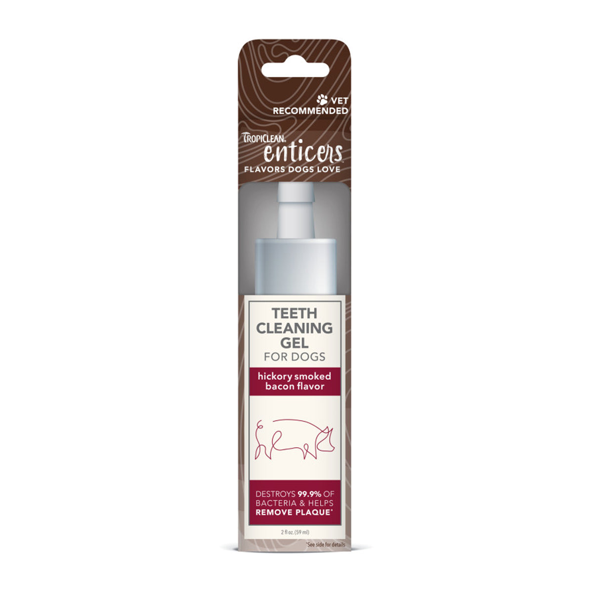 TropiClean Enticers Hickory Smoked Bacon Teeth Cleaning Gel for Dogs, 59 ml.