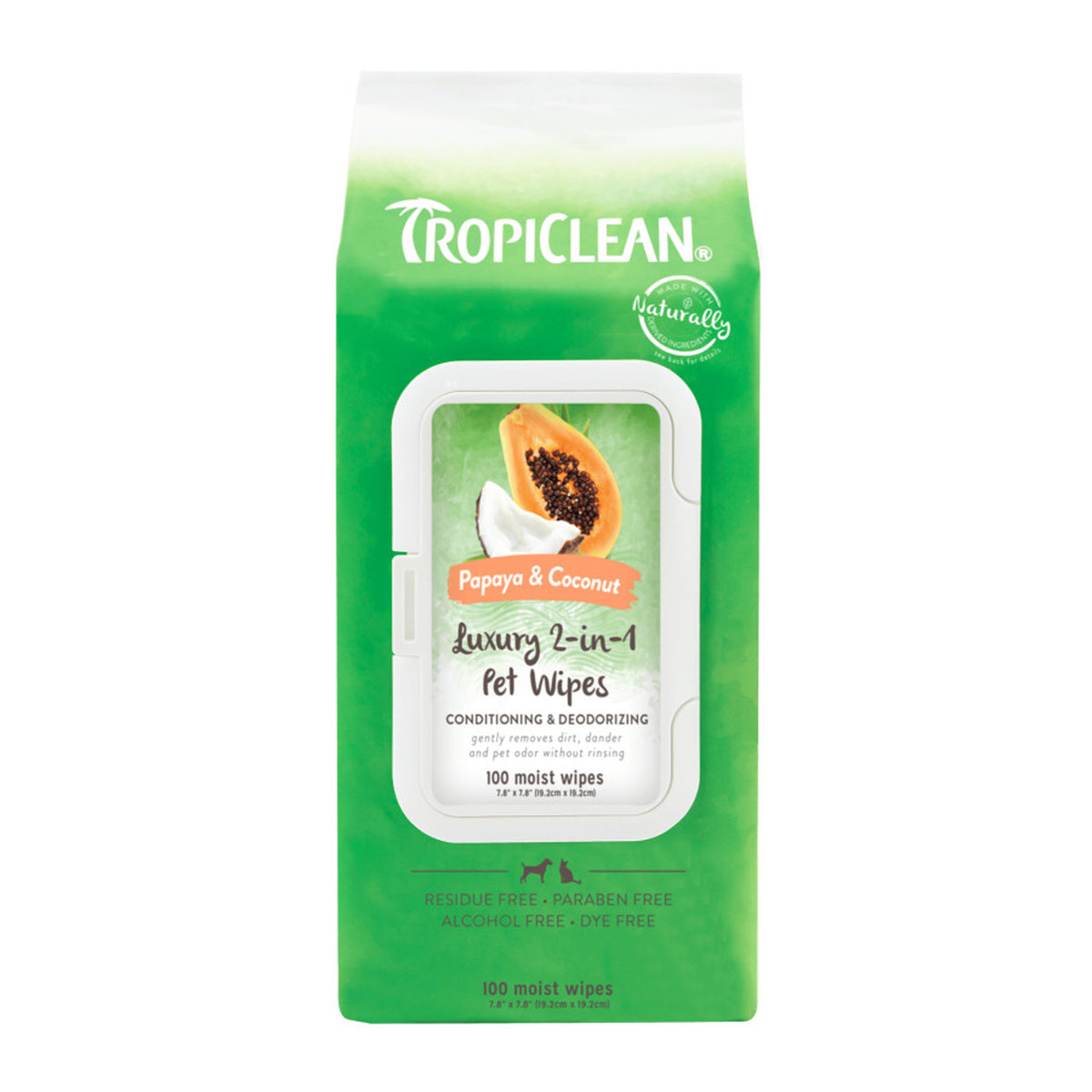 TropiClean Luxury 2-in-1 Pet Wipes for Dogs & Cats (100 Count)
