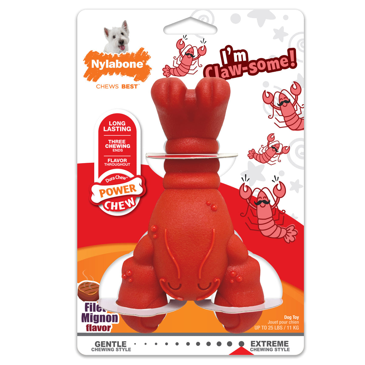 Nylabone Power Chew Lobster Toy Filet Mignon Flavor, Medium/Wolf