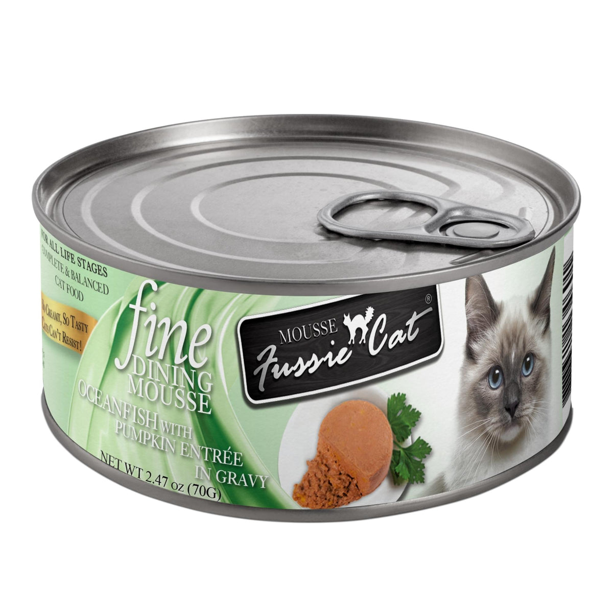 Fussie Cat Fine Dining Mousse Ocean Fish with Pumpkin Canned Cat Food, 2.5 oz.