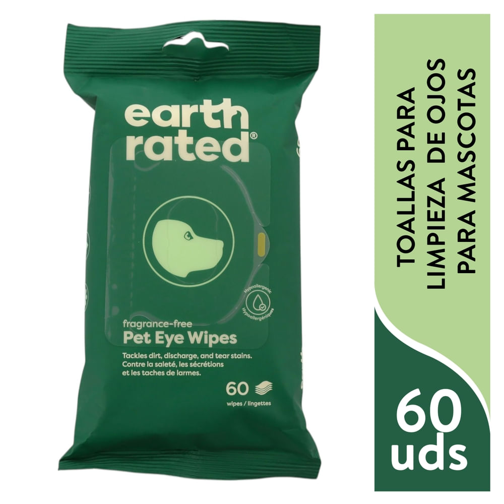 Earth Rated Unscented Eye Wipes for Dogs & Cats, 60 Count