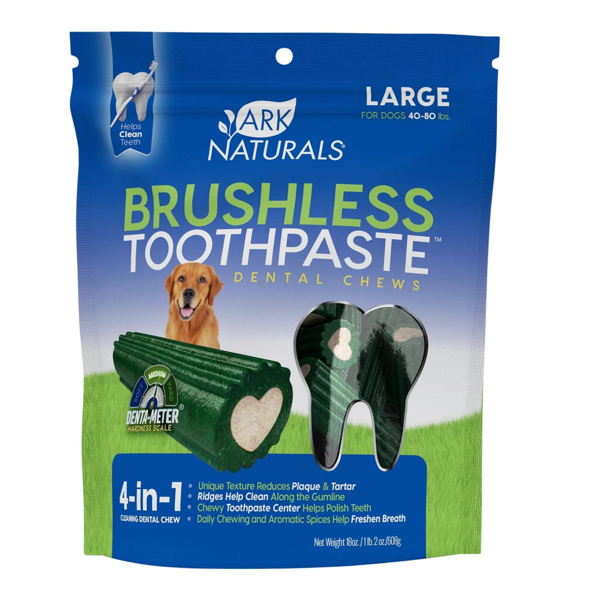 Ark Naturals Brushless Toothpaste Dental Chews for Large Dogs, 18 oz.