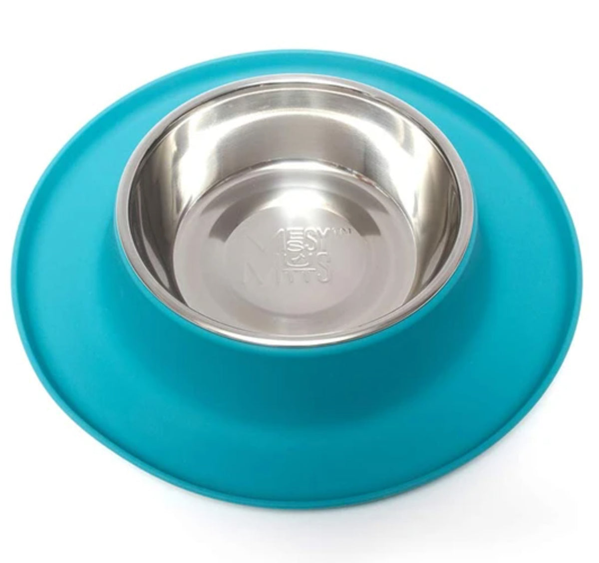 Messy Mutts Silicone Feeder with Stainless Steel Bowl Blue, 1.5 Cups