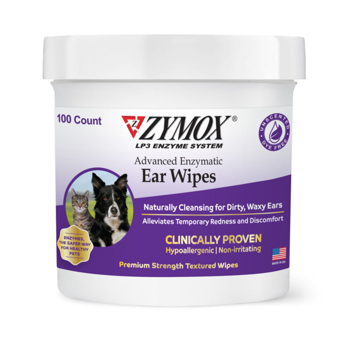 Zymox Advanced Enzymatic Ear Wipes for Pets, 6 oz.