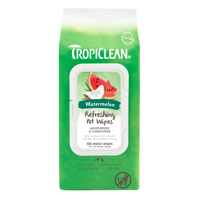 TropiClean Watermelon Paws & Butt Deep Cleaning Grooming Wipes, 100 Count