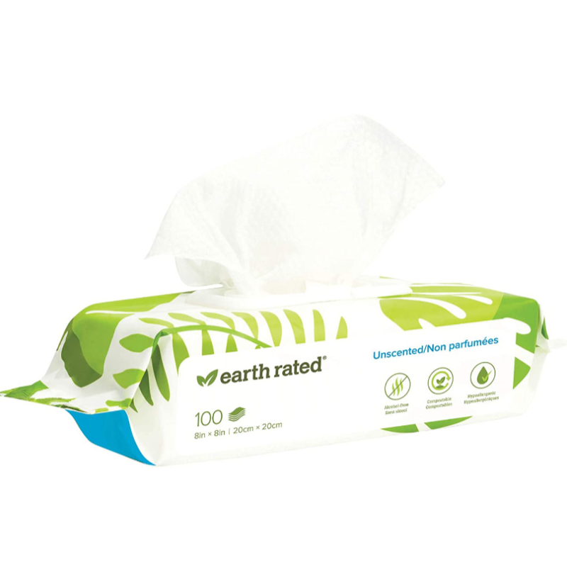 Earth Rated Unscented Dog Grooming Wipes, 100 Count