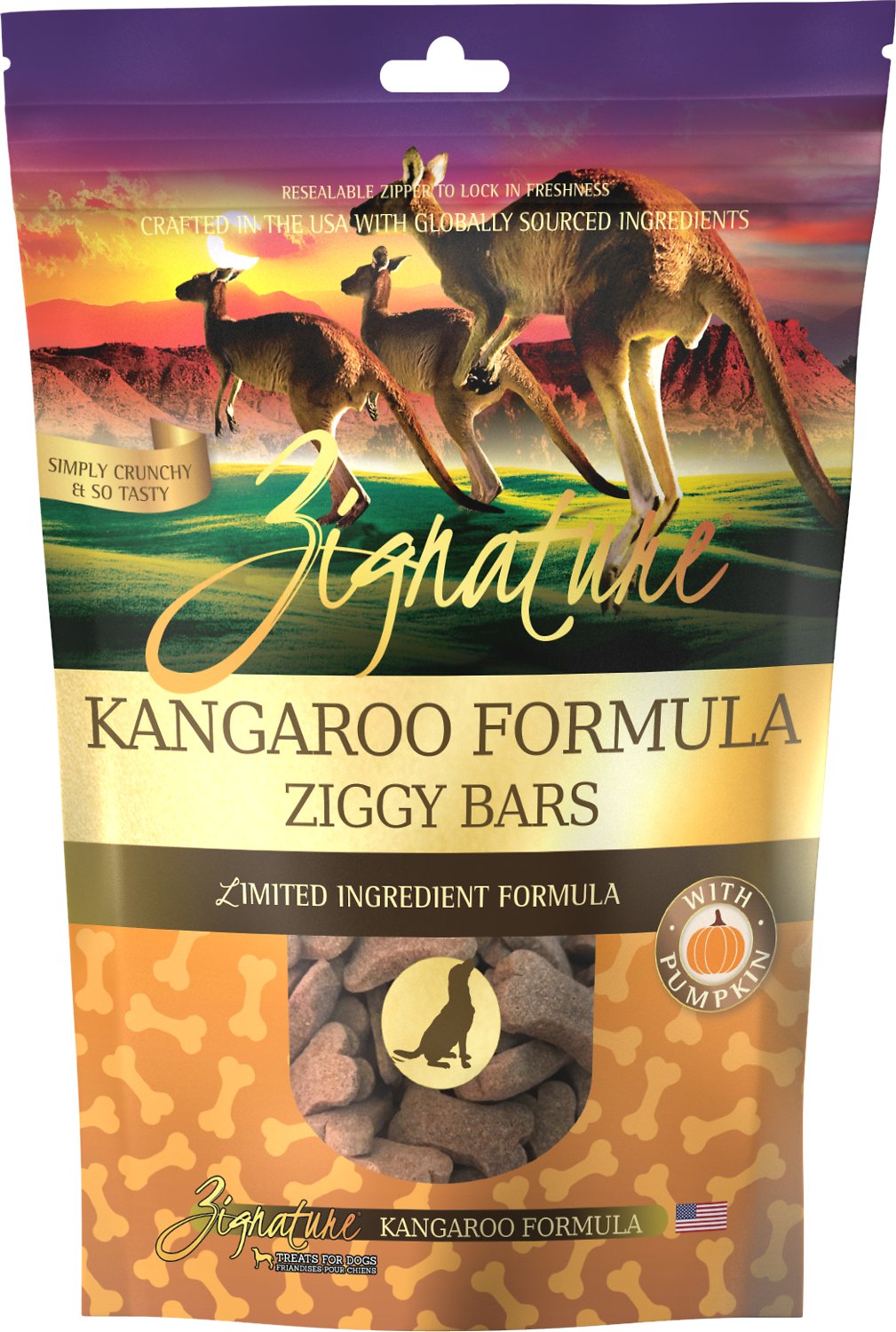 Zignature Ziggy Bars Kangaroo Biscuit Dog Treats, 12-oz Bag