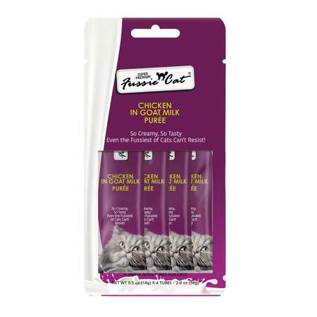 Fussie Cat Chicken in Goat Milk Puree Lickable Cat Treats, 2 oz. (4 Pack)
