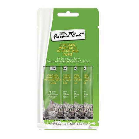 Fussie Cat Chicken with Duck in Goat Milk Puree Lickable Cat Treats, 2 oz. (4 Pack)