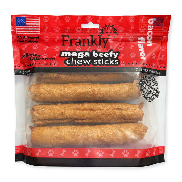 Frankly Pet Original Bacon Flavored Mega Beefy Chew Sticks For Dogs - High Protein Collegen Packed - Healthy Dog Treat  - 4 Count