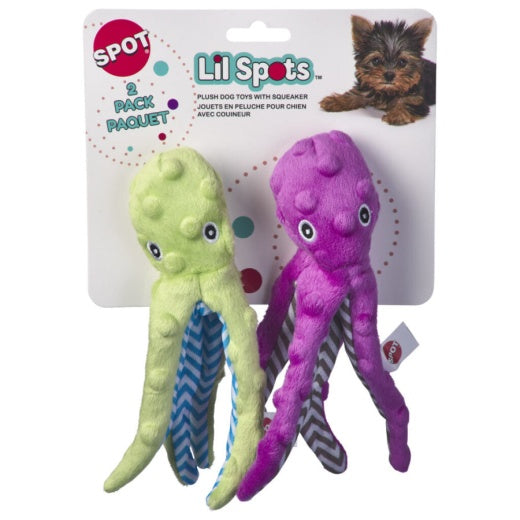 SPOT Lil' S Octopus Dog Toy, 8 in. (2 Pack)