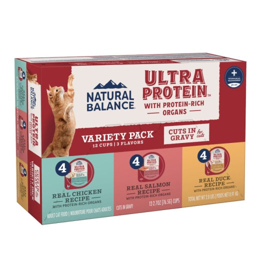 Natural Balance Ultra Protein Chicken, Duck & Salmon Cuts in Gravy Wet Cat Food Variety Pack, 2.7 oz. (12 Count)
