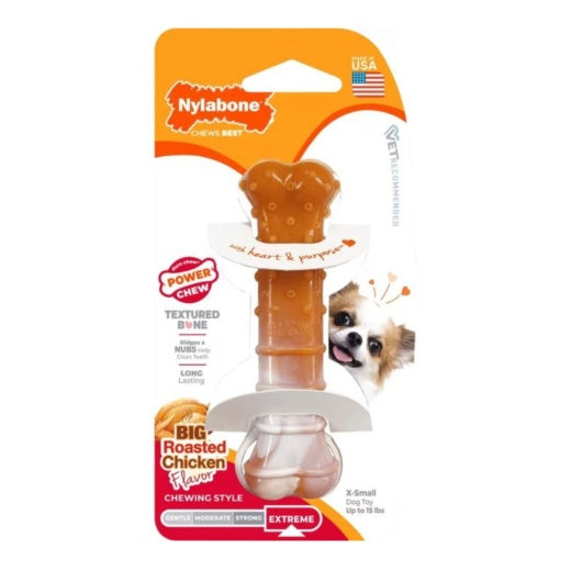 Nylabone Power Chew Textured Bone Dog Chew Toy 70th Birthday Orange Swirl Chicken Flavor, X-Small (1 Count)