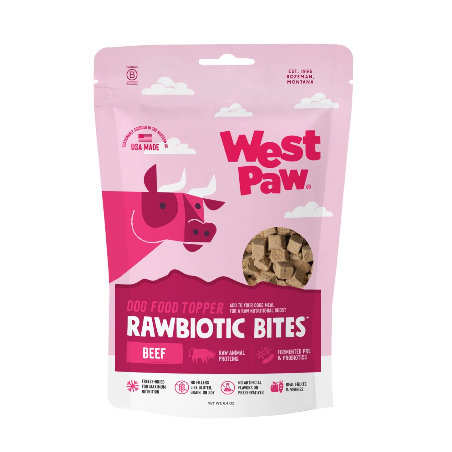 West Paw Rawbiotic Bites Beef Dog Food Topper, 6.4 oz.