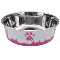 Maslow Design Pink & White Paw Print Cat Bowl