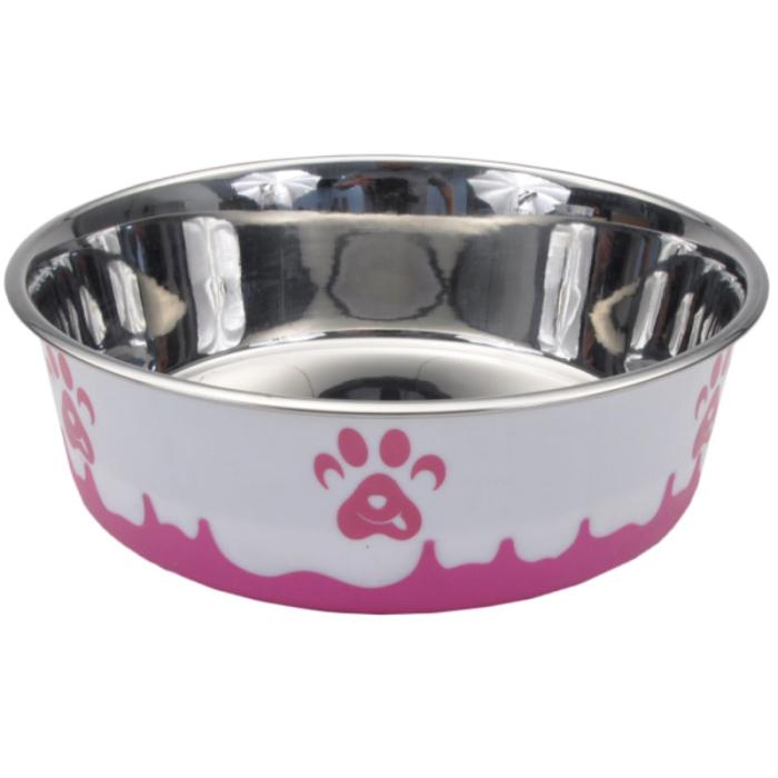 Maslow Design Pink & White Paw Print Cat Bowl, 28 oz.
