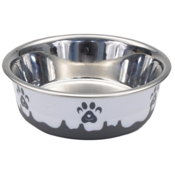 Maslow Design Grey & White Paw Print Cat Bowl, 54 oz.