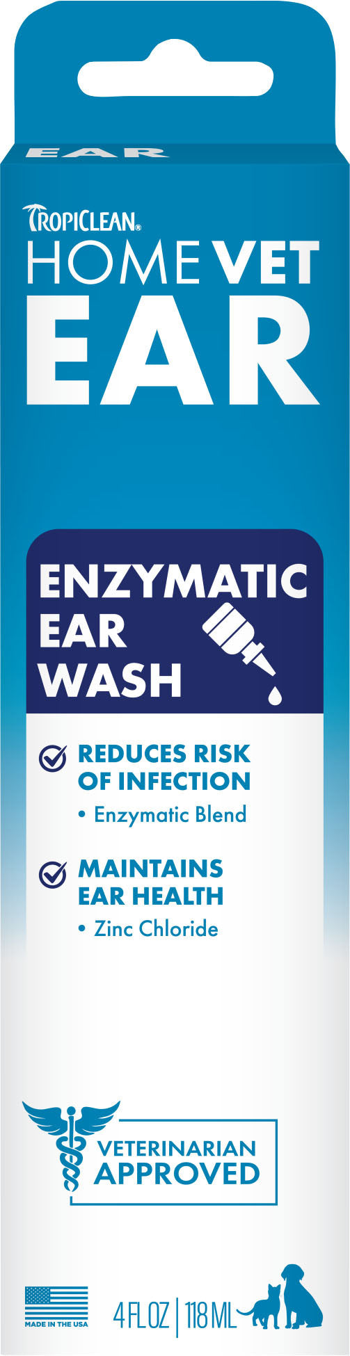 TropiClean HomeVet Enzymatic Ear Cleaner for Dogs & Cats, 2 oz.