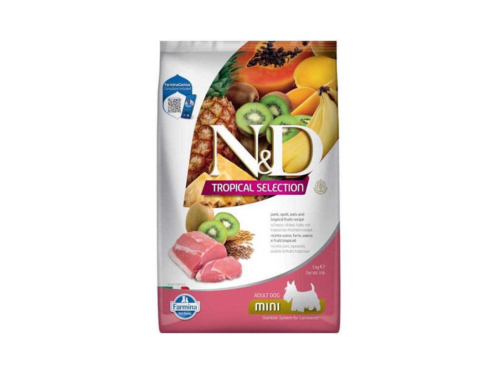 Farmina Pet Foods Farmina N&D Tropical Selection Canine Pork, Spelt, Oats And Tropical Fruits Adult Mini Dry Dog Food 3.3-Lb Bag