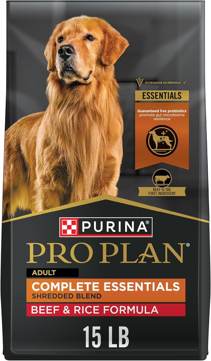 Purina Pro Plan Complete Essentials Shredded Blend Beef & Rice Dry Dog Food, 15 lbs.