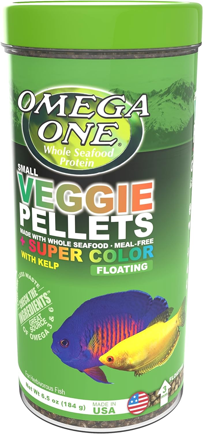 Omega One Super Veggie Kelp Pellets Floating Algae Grazers Fish Food, 6.5-oz Jar
