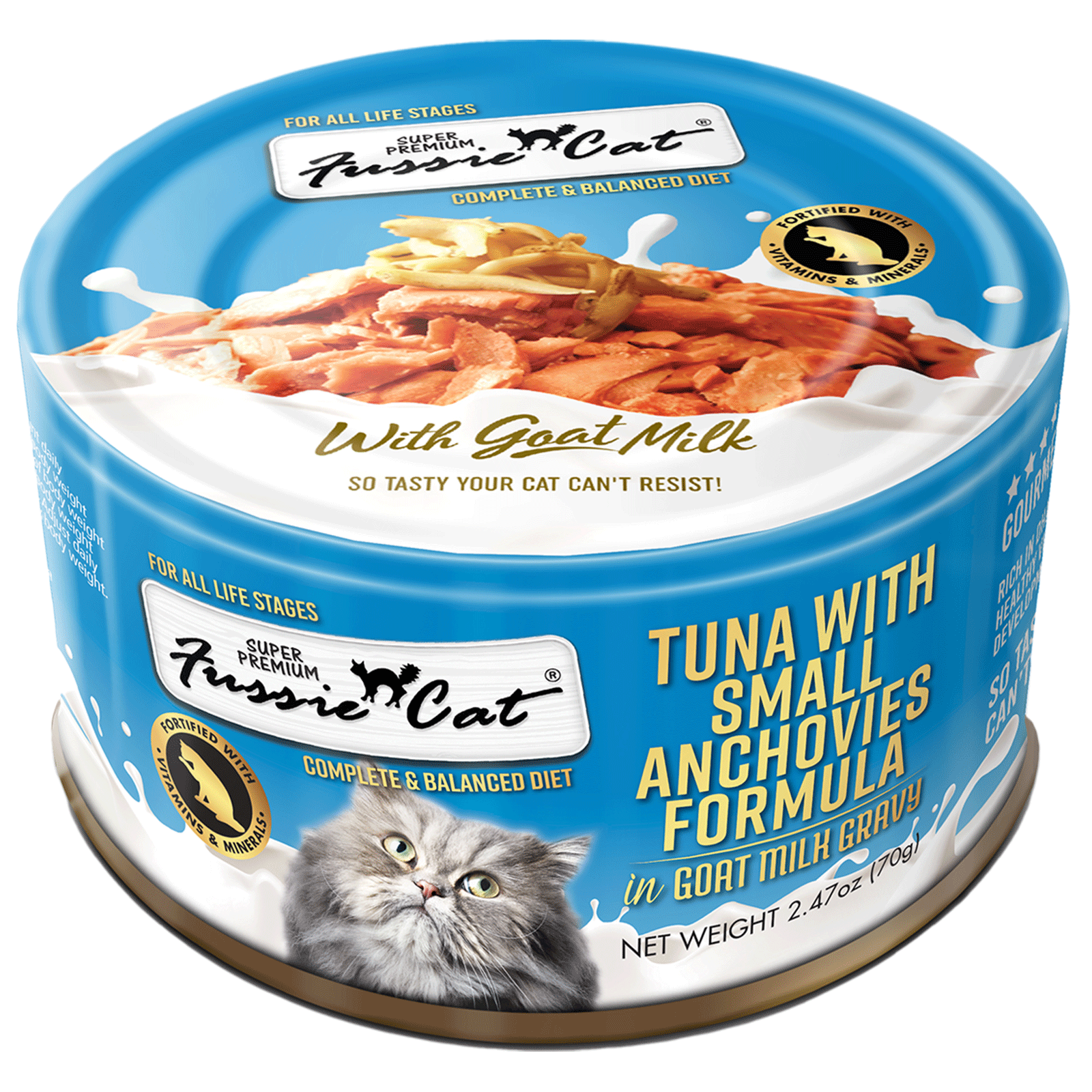 Fussie Cat Premium Tuna with Anchovies in Goat Milk Gravy Canned Cat Food, 2.5 oz.