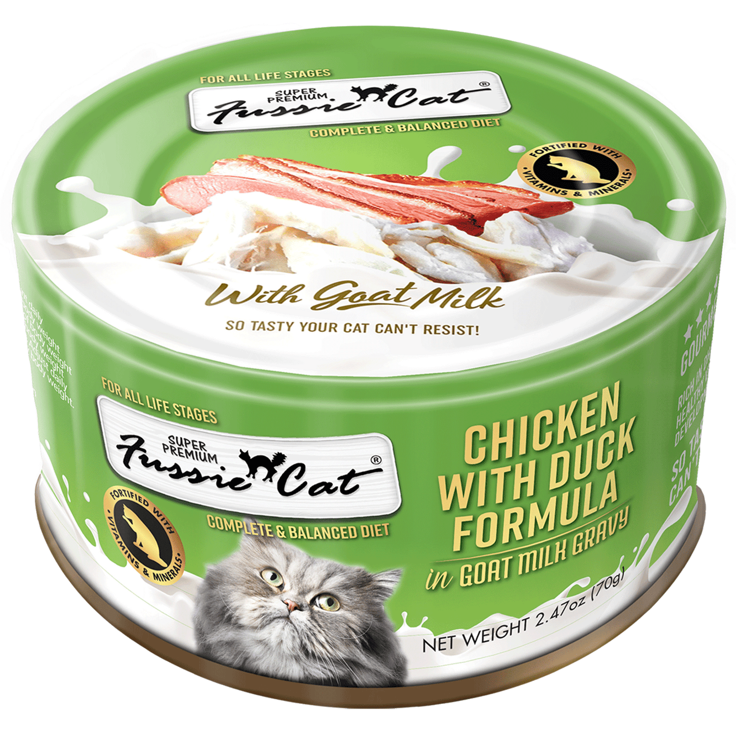Fussie Cat Chicken with Duck Formula in Goat Milk Gravy Canned Cat Food, 2.5 oz.