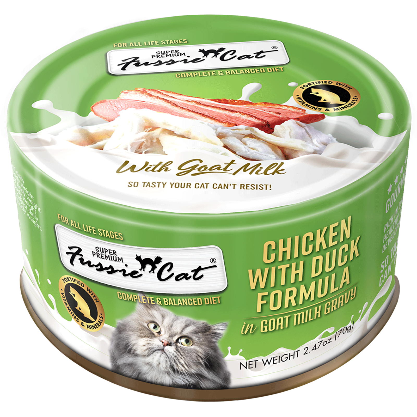 Fussie Cat Chicken with Duck Formula in Goat Milk Gravy Canned Cat Food, 2.5 oz.