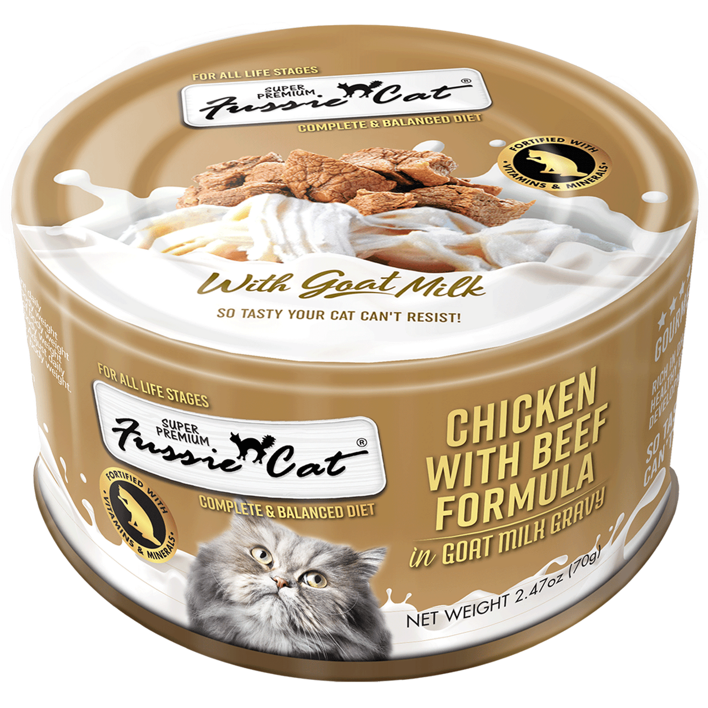 Fussie Cat Chicken with Beef Formula in Goat Milk Gravy Canned Cat Food, 2.5 oz.