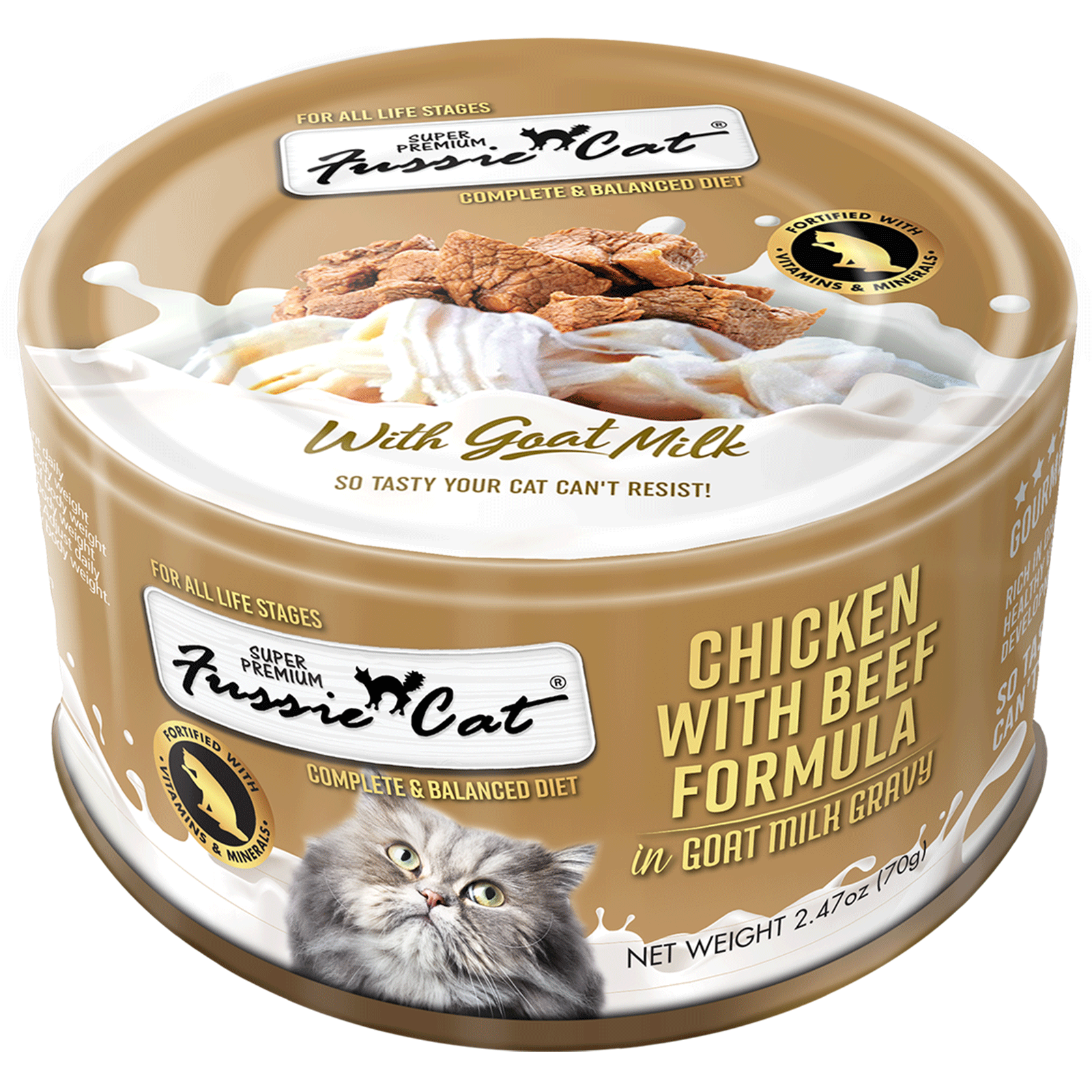 Fussie Cat Chicken with Beef Formula in Goat Milk Gravy Canned Cat Food, 2.5 oz.
