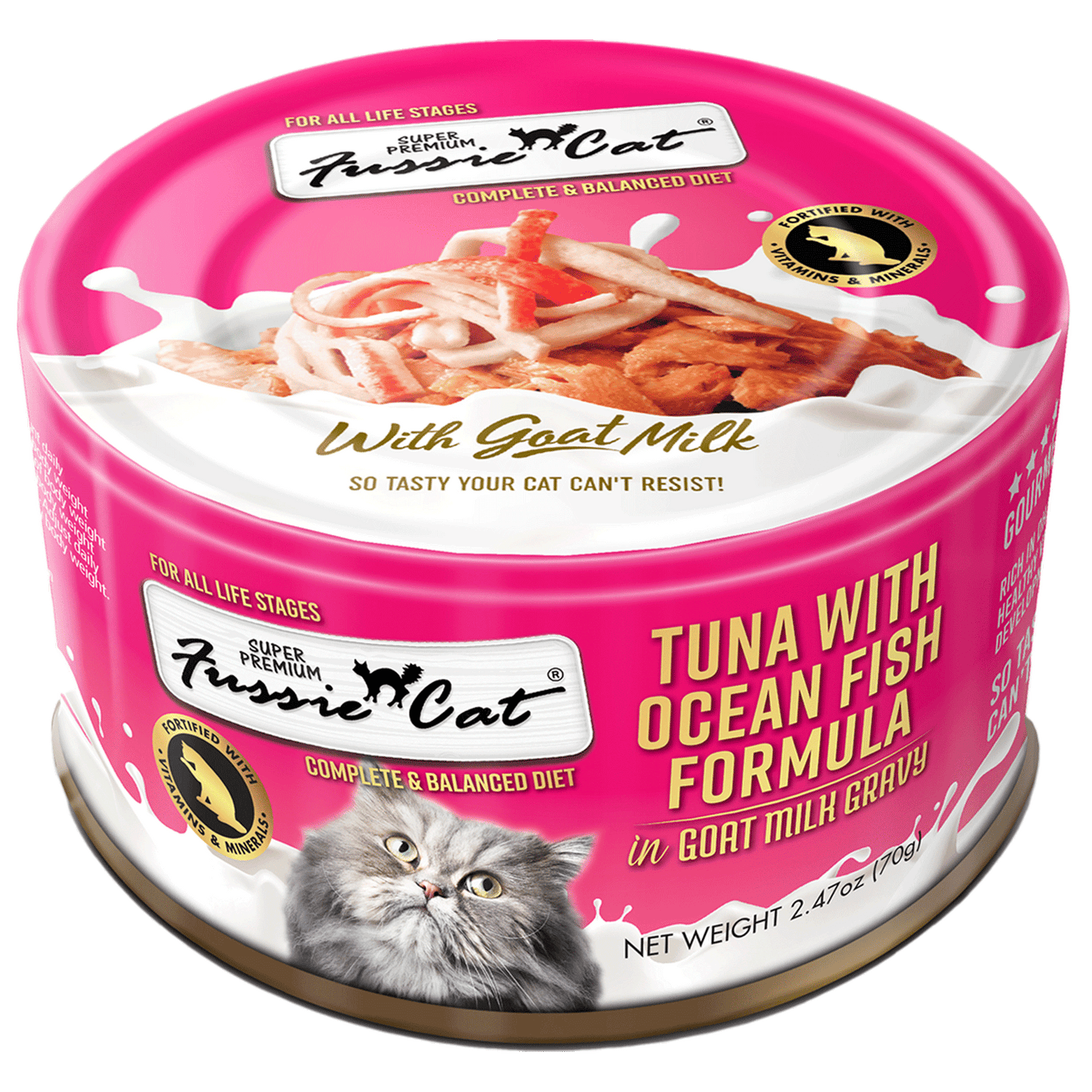Fussie Cat Tuna with Ocean Fish in Goat Milk Gravy Canned Cat Food, 2.5 oz.