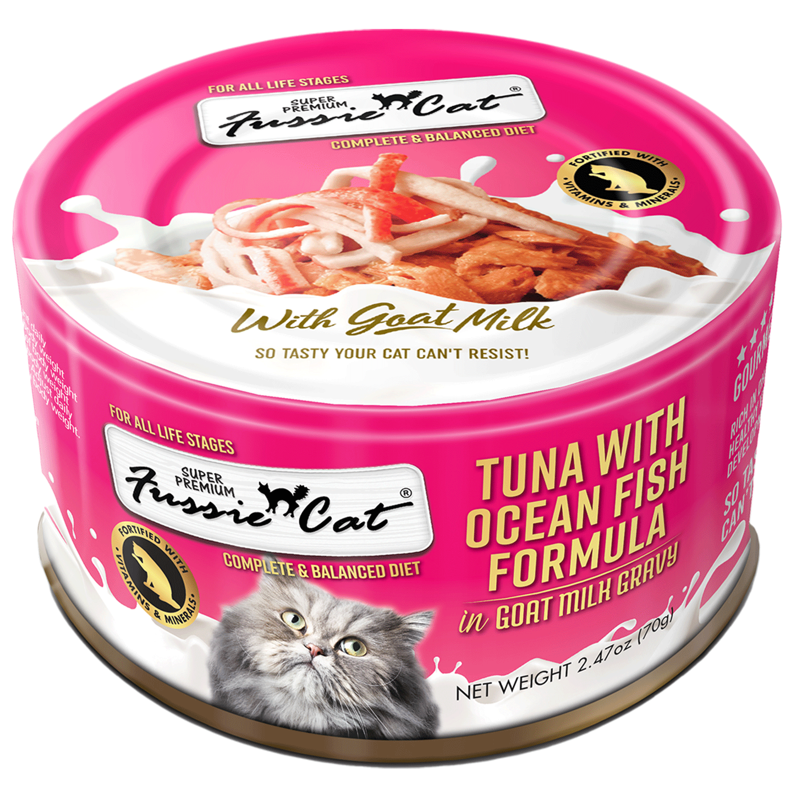 Fussie Cat Tuna with Ocean Fish in Goat Milk Gravy Canned Cat Food, 2.5 oz.