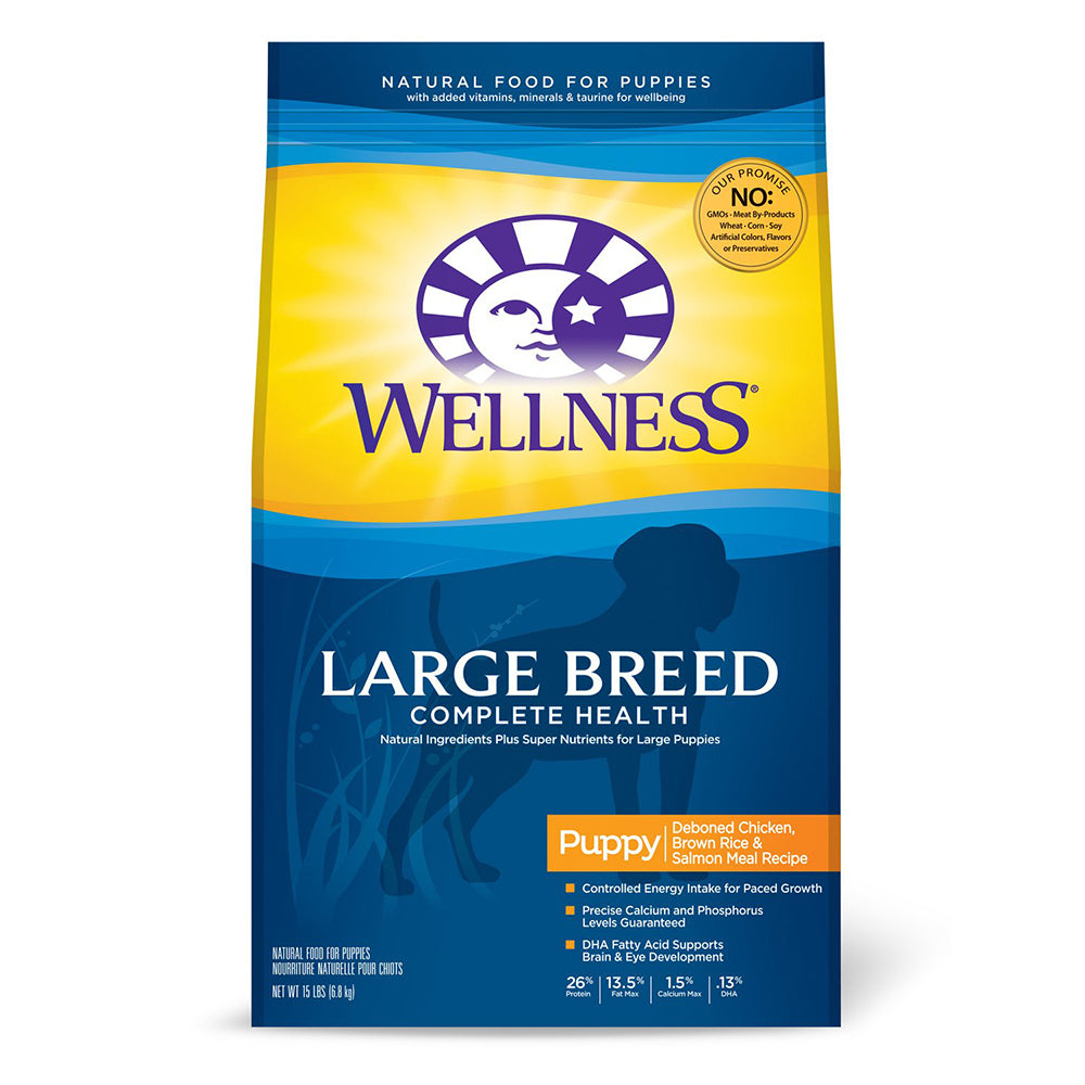 Wellness Large Breed Chicken & Salmon Dry Puppy Food, 30 lbs.
