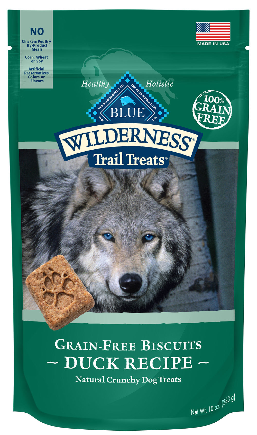 Animal Supply Co-North Blue Buffalo Wilderness Trail Treats High Protein Duck Flavor Crunchy Biscuit Treats For Dogs Grain-Free 10 oz. Bag