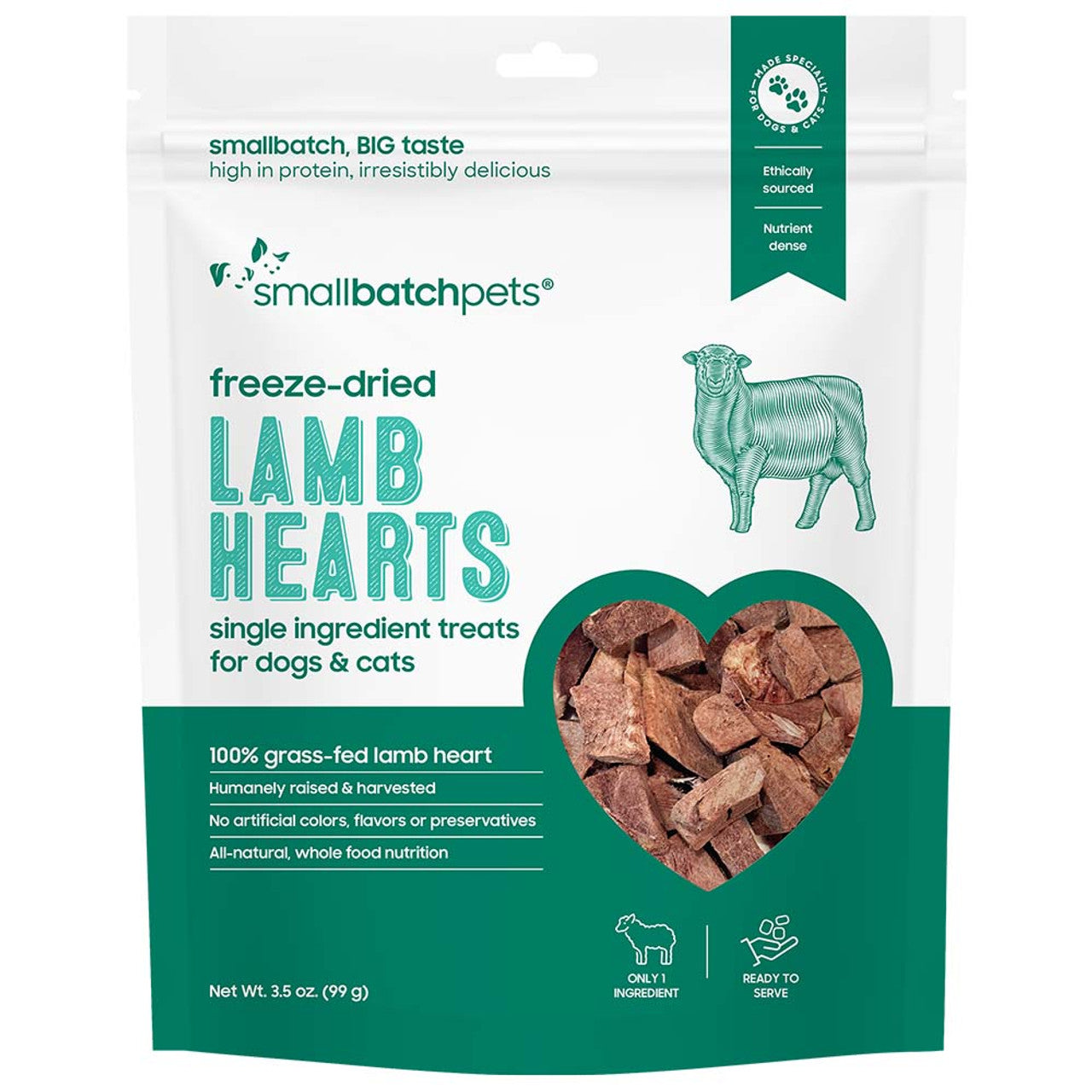 Smallbatch Pets Lamb Hearts Freeze-Dried Dog Treats, 3.5 oz.