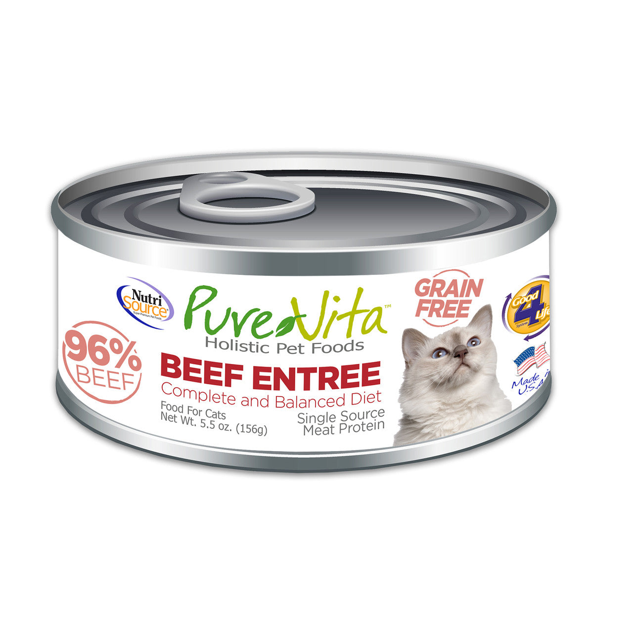 PureVita Beef Entree Grain-Free Wet Cat Food, 5.5 oz.