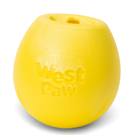 West Paw Zogoflex Rumbl Treat-Dispensing Dog Toy – Interactive Slow-Feeder Chew – Enrichment Toy Moderate Chewers, Fetch, Catch – Holds Kibble, Bag