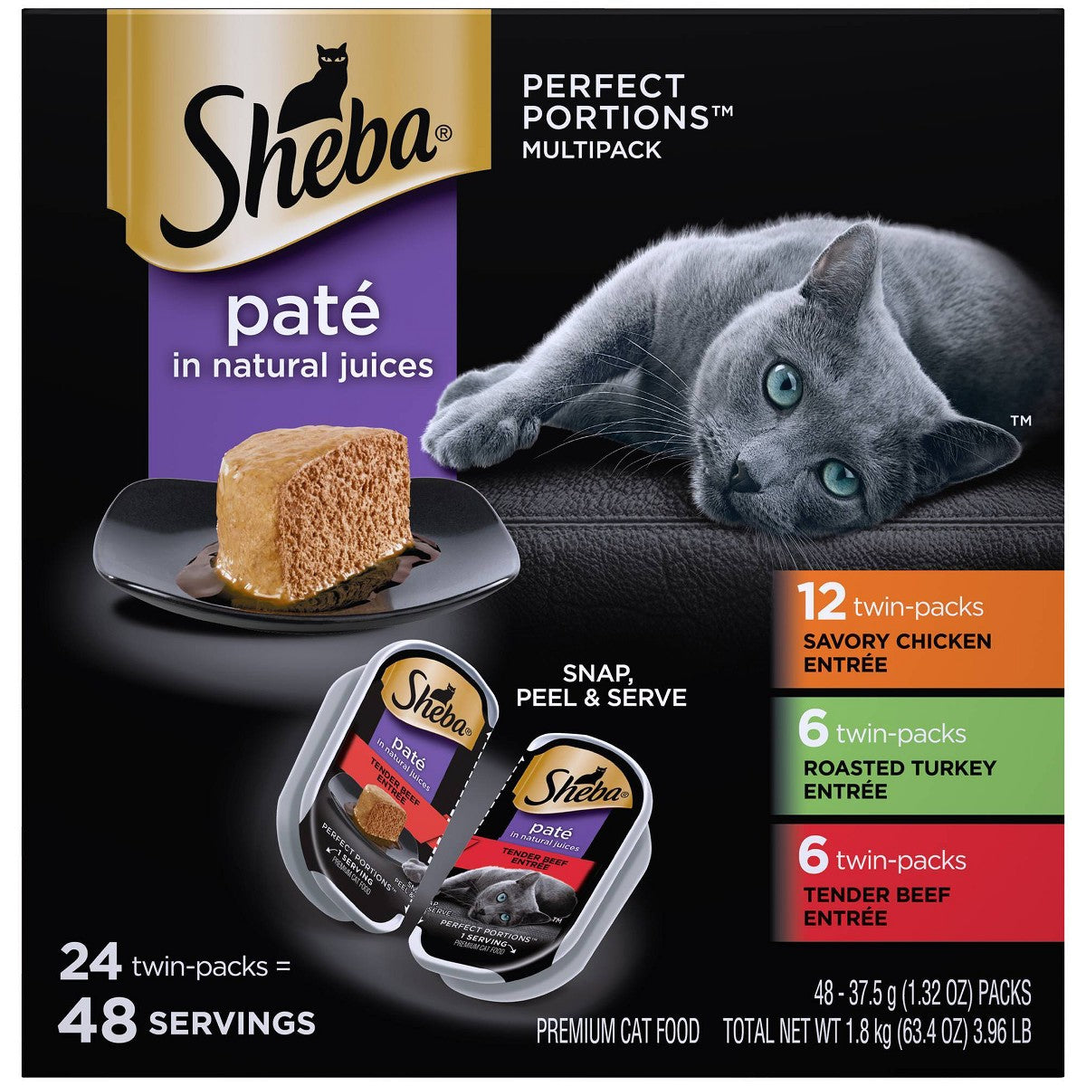 Mars Pet Care Sheba Perfect Portions Variety Pack Wet Cat Food Pate 2.6 oz Twin-Pack Trays (24 Count) Can