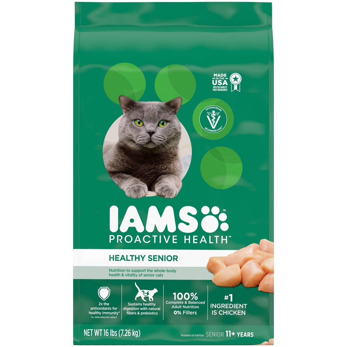 Iams ProActive Health Chicken Dry Cat Food for Senior Cats, 16 lbs.