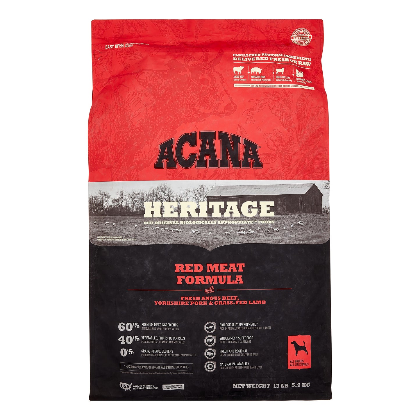 Acana Red Meat Dry Dog Food, 13 lbs Bag