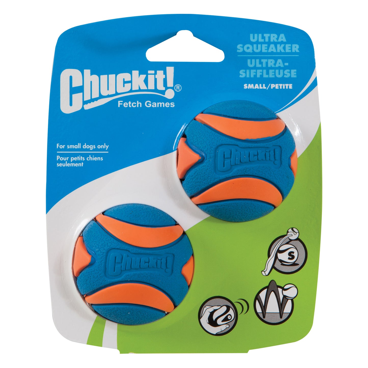 Chuckit! Ultra Squeaker Ball Small, Blue/Orange (2 Pack)