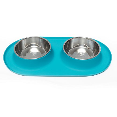 Messy Mutts Silicone Double Dog Feeder Blue, 1.5 Cups