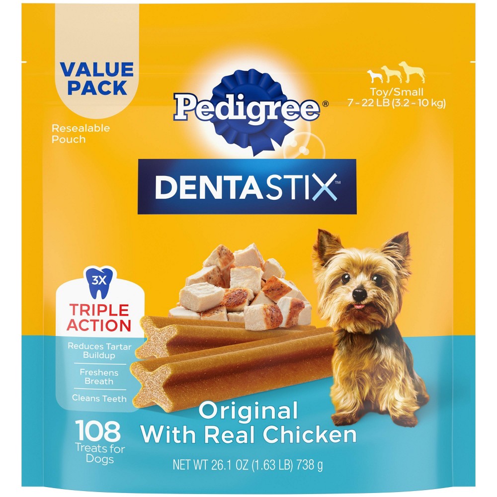 Pedigree DentaStix Toy & Small Breed Original with Real Chicken Dental Care Dog Treats, 5.8 oz.