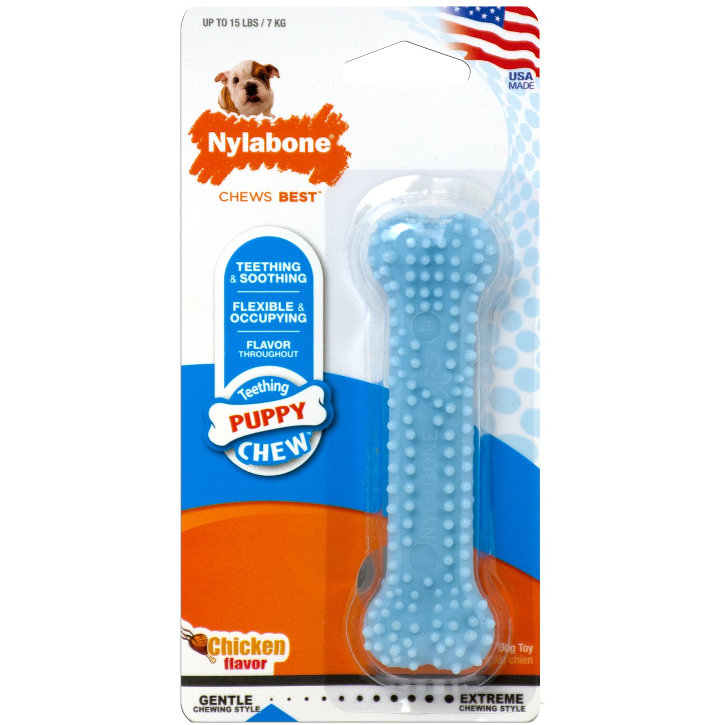 Nylabone Puppy Chew Teething Bone Chicken Flavor, X-Small (Up to 15 lbs.)