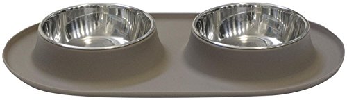 Messy Mutts Medium Dog Silicone Double Pet Feeder Grey