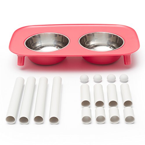 Messy Mutts Raised Double Feeder with Stainless Steel Bowls Watermelon