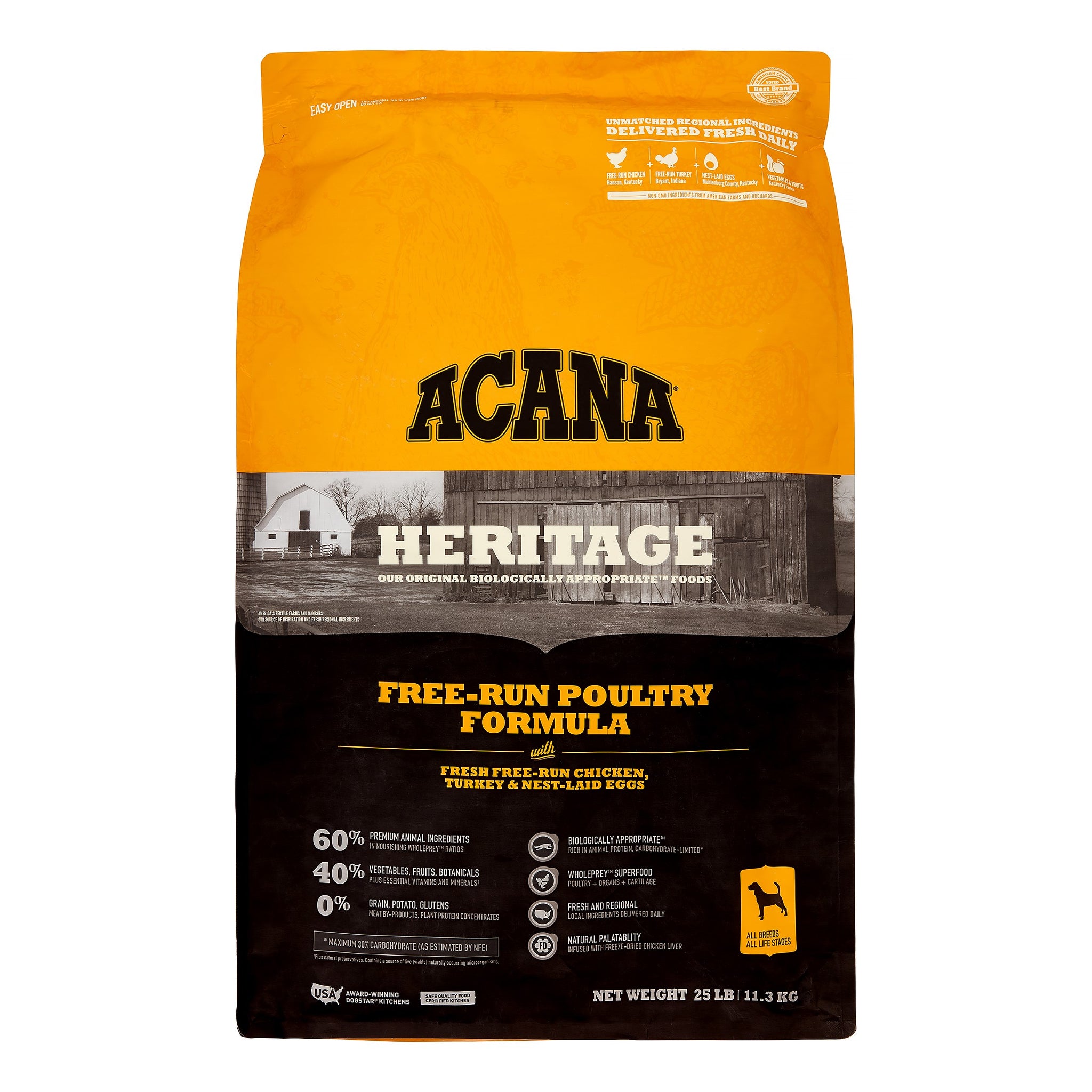 Acana Free Run Poultry Dry Dog Food, 25 lbs Bag