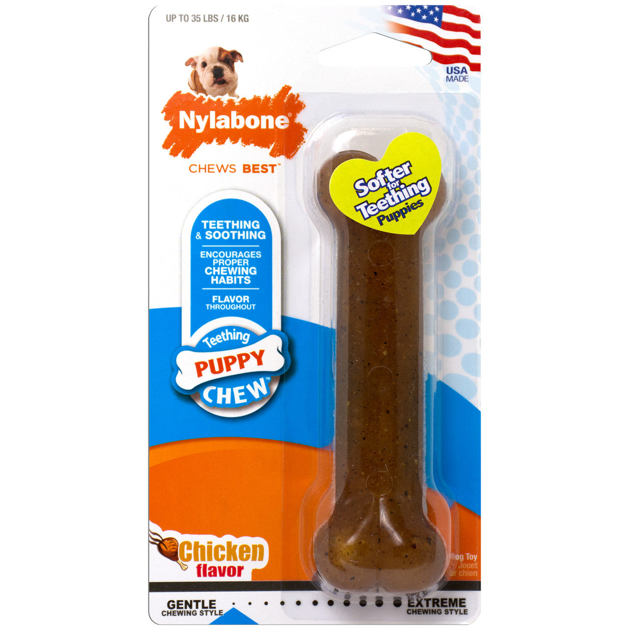 Nylabone Puppy Chew Teething Bone Chicken Flavor, Medium