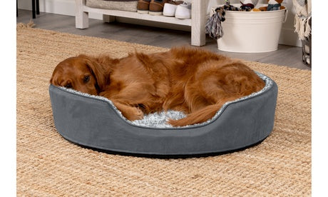 Furhaven Oval Lounger Small Dog Bed, Two-Tone Faux Fur