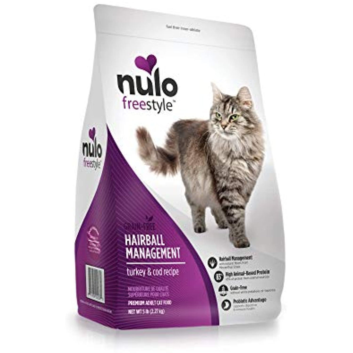 Nulo FreeStyle Hairball Management Turkey & Cod Grain-Free Dry Cat Food, 5 lbs.